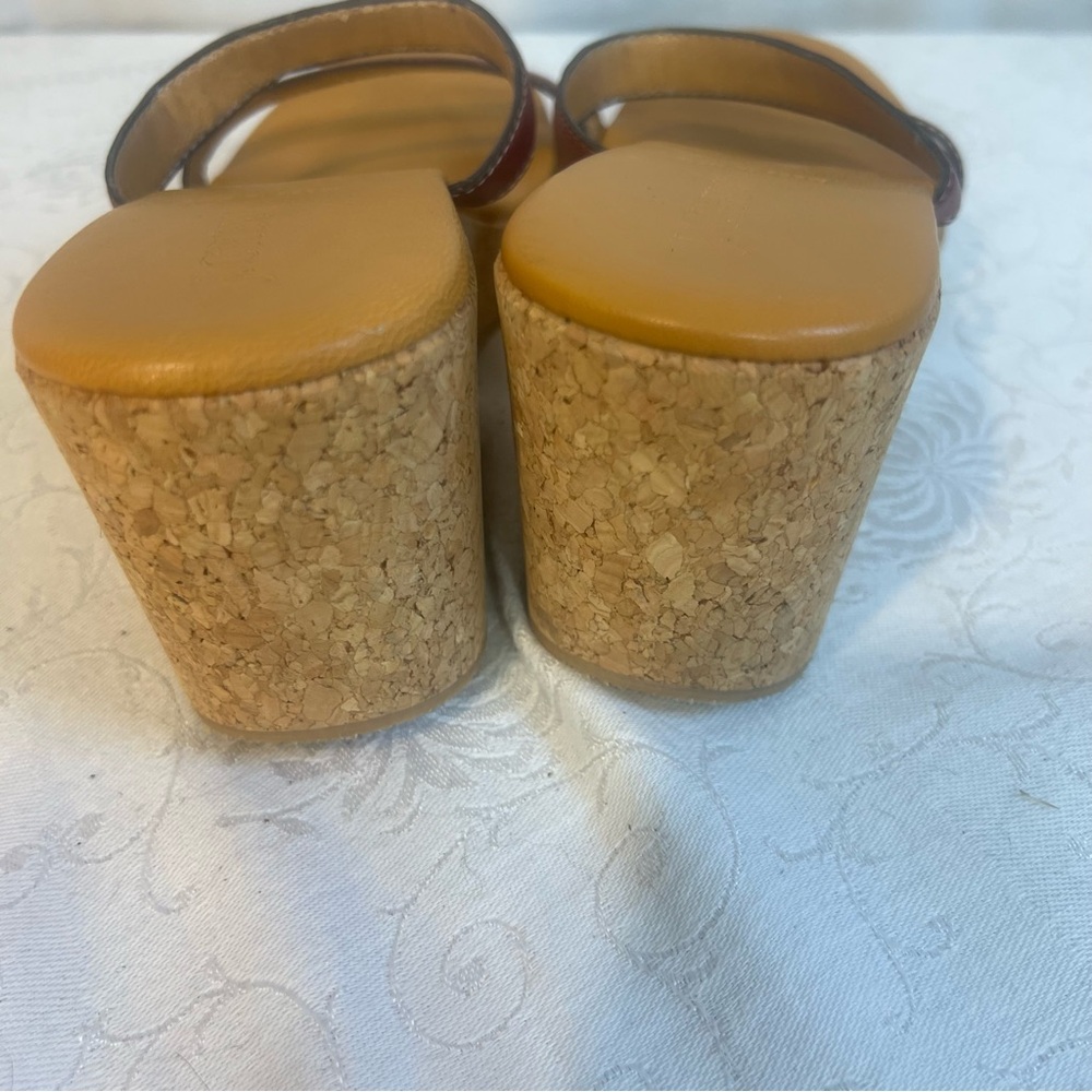 J. Crew Sandals Wedge Reddish Brown Straps Slip On 3” Cork Wedges 10👍 - Picture 6 of 8